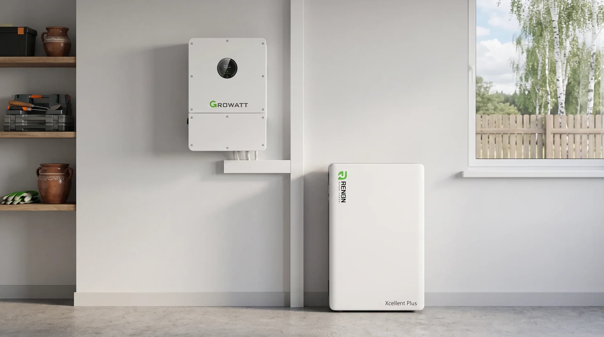 Growatt WIT invertors un Renon akumulators tehniskajā telpā